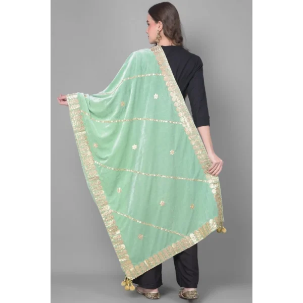 Women's Velvet Gotta Patti Dupatta (Sea Green, Length: 2.25 to 2.50 Mtr) - Image 4