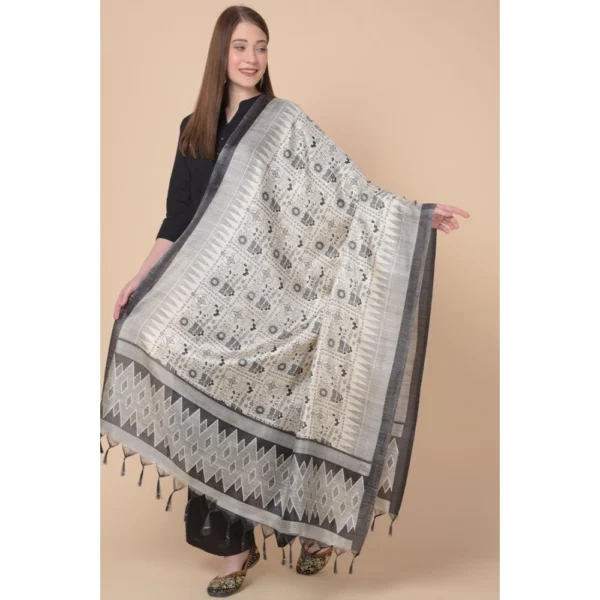 Women's Art Silk Printed Dupatta (Black, Length: 2.25 to 2.50 Mtr) - Image 5