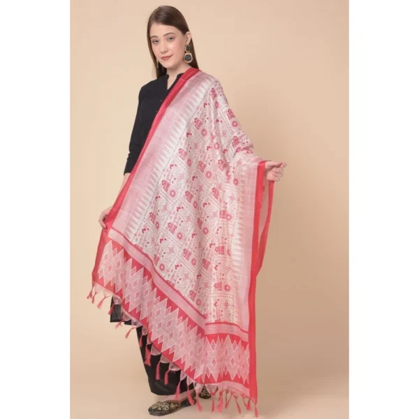 Women's Art Silk Printed Dupatta (Red, Length: 2.25 to 2.50 Mtr) - Image 4