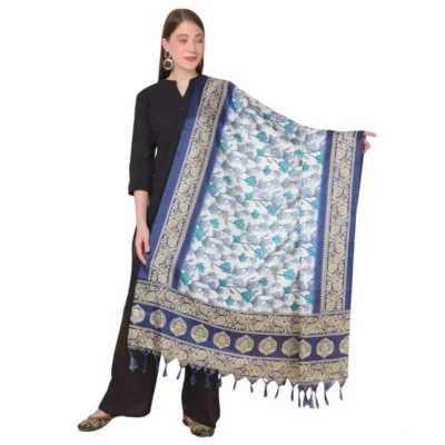 Women's Art Silk Printed Dupatta (Blue, Length: 2.25 to 2.50 Mtr)