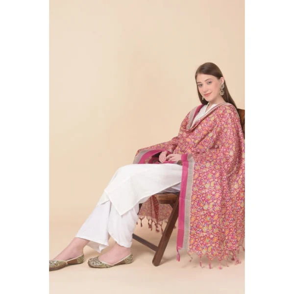 Women's Art Silk Printed Dupatta (Pink, Length: 2.25 to 2.50 Mtr) - Image 2