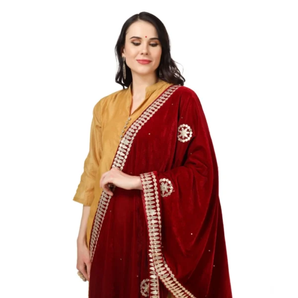 Women's Velvet Gotta Patti Dupatta (Maroon, Length: 2.25 to 2.50 Mtr) - Image 4