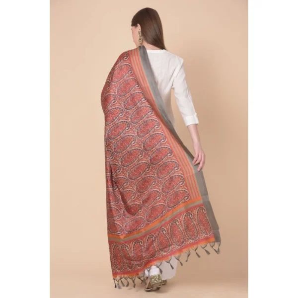 Women's Art Silk Printed Dupatta (Orange, Length: 2.25 to 2.50 Mtr) - Image 4