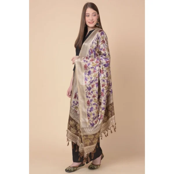 Women's Art Silk Printed Dupatta (Gold, Length: 2.25 to 2.50 Mtr) - Image 3
