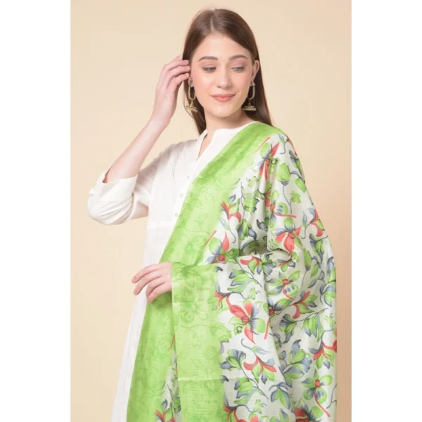 Women's Art Silk Printed Dupatta (Light Green, Length: 2.25 to 2.50 Mtr) - Image 2