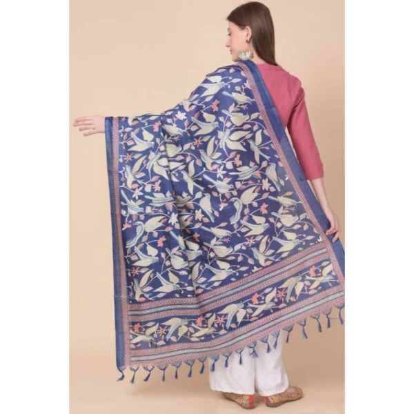 Women's Art Silk Printed Dupatta (Blue, Length: 2.25 to 2.50 Mtr) - Image 5