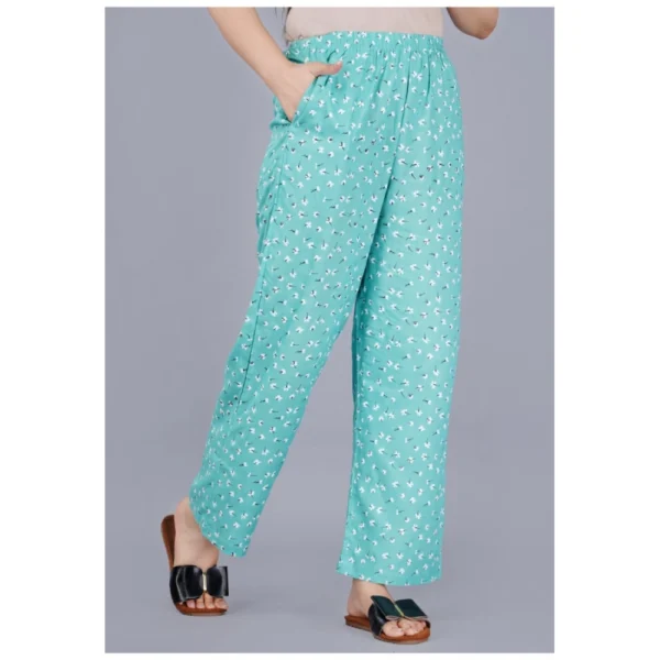 Women's Casual Half Sleeve Printed Viscose Rayon Shirt With Pyjama Pant Night Suit Set (Green) - Image 4