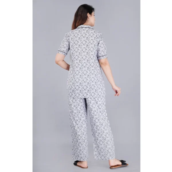 Women's Casual Half Sleeve Printed Viscose Rayon Shirt With Pyjama Pant Night Suit Set (Grey) - Image 6