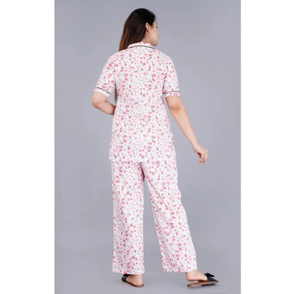 Women's Casual Half Sleeve Printed Viscose Rayon Shirt With Pyjama Pant Night Suit Set (Baby Pink) - Image 6