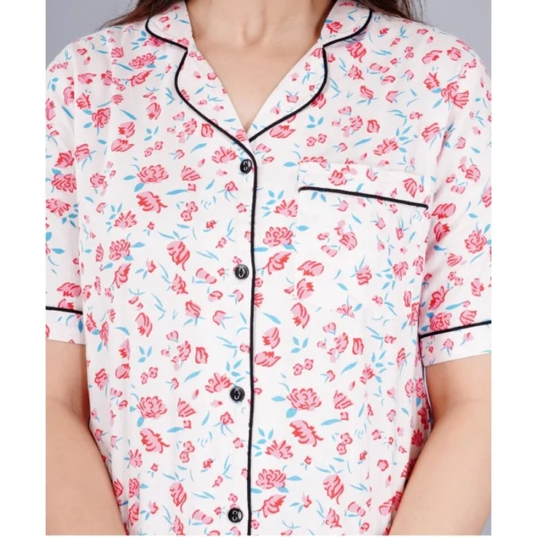 Women's Casual Half Sleeve Printed Viscose Rayon Shirt With Pyjama Pant Night Suit Set (Baby Pink) - Image 4