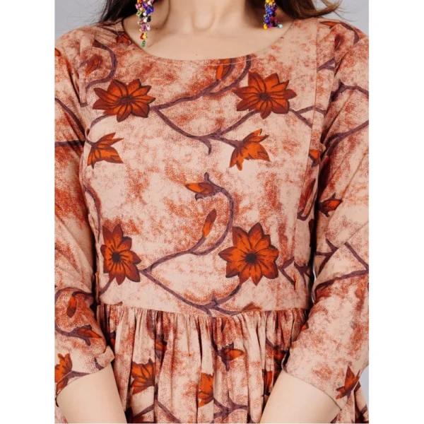 Women's Casual 3/4 Sleeve Printed Viscose Maternity Feeding Kurti (Brown) - Image 3