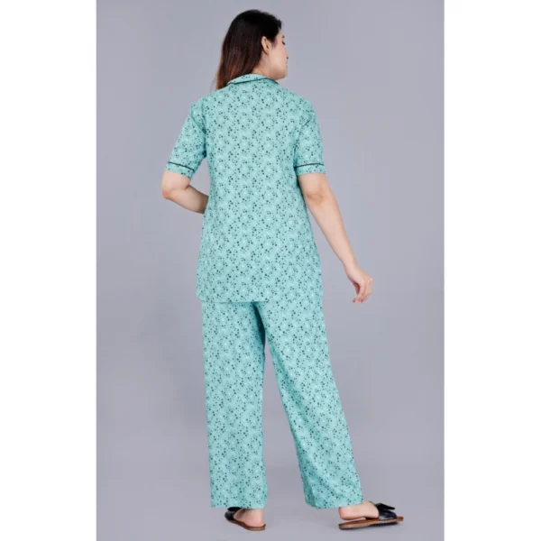 Women's Casual Half Sleeve Printed Viscose Rayon Shirt With Pyjama Pant Night Suit Set (Green) - Image 6