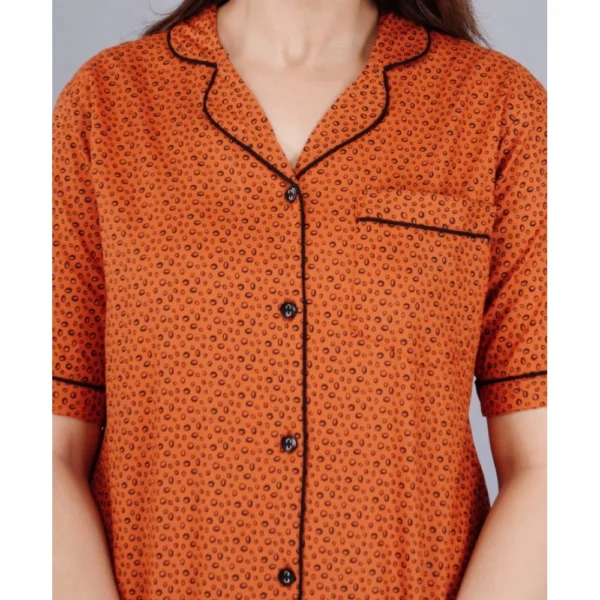 Women's Casual Half Sleeve Printed Viscose Rayon Shirt With Pyjama Pant Night Suit Set (Brown) - Image 4