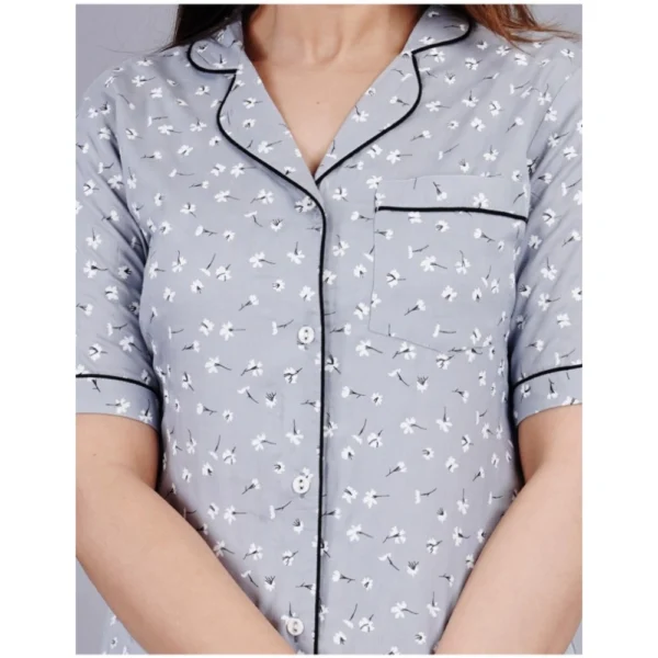 Women's Casual Half Sleeve Printed Viscose Rayon Shirt With Pyjama Pant Night Suit Set (Grey) - Image 6
