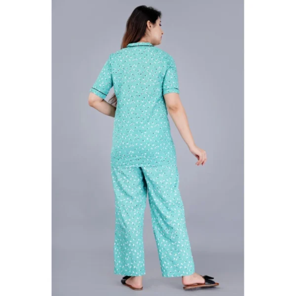 Women's Casual Half Sleeve Printed Viscose Rayon Shirt With Pyjama Pant Night Suit Set (Green) - Image 6