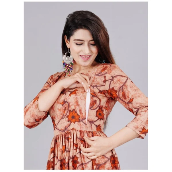 Women's Casual 3/4 Sleeve Printed Viscose Maternity Feeding Kurti (Brown) - Image 4
