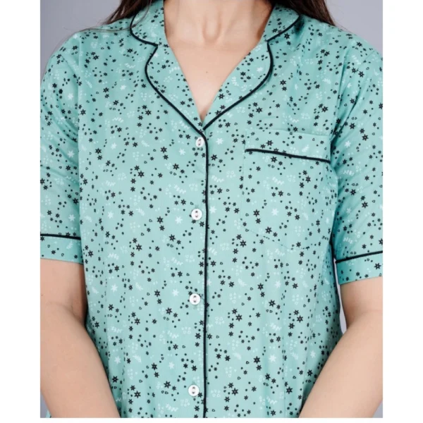 Women's Casual Half Sleeve Printed Viscose Rayon Shirt With Pyjama Pant Night Suit Set (Green) - Image 4