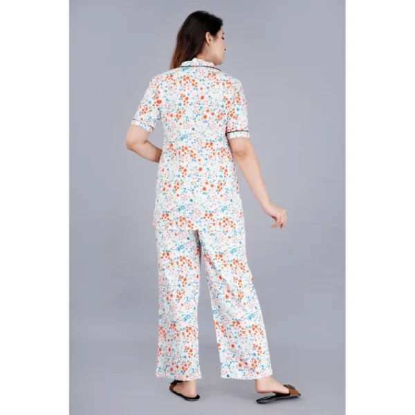 Women's Casual Half Sleeve Printed Viscose Rayon Shirt With Pyjama Pant Night Suit Set (White) - Image 6