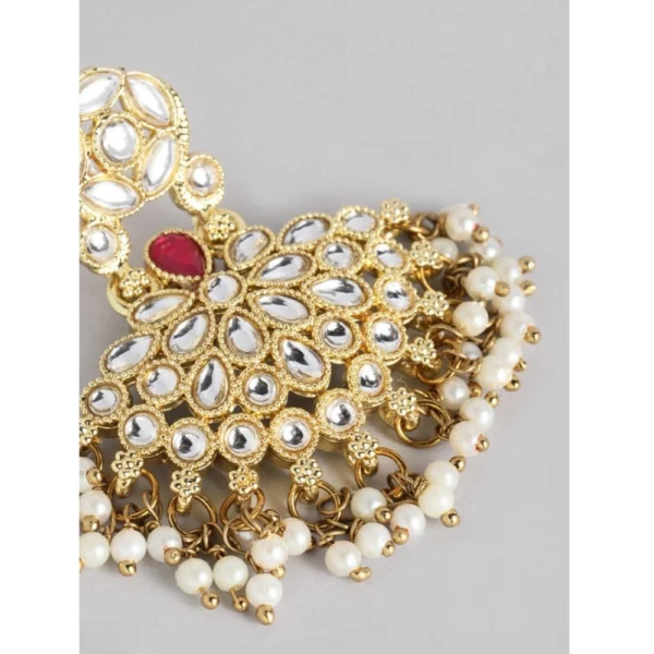 Women's Rose Gold Plated Alloy Kundan Earrings & Mangtikka (White) - Image 5