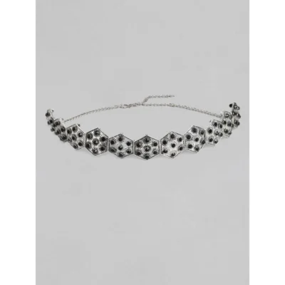 Women's Rose Gold Plated Alloy Choker (Silver & Black)
