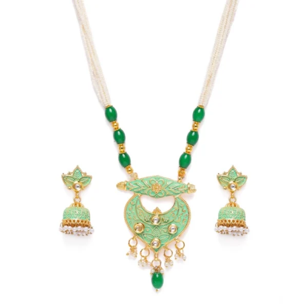 Women's Rose Gold Plated Alloy Necklace & Earings Set (Green) - Image 3