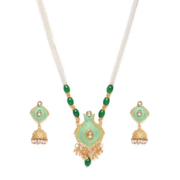 Women's Rose Gold Plated Alloy Necklace & Earings Set (Green) - Image 3