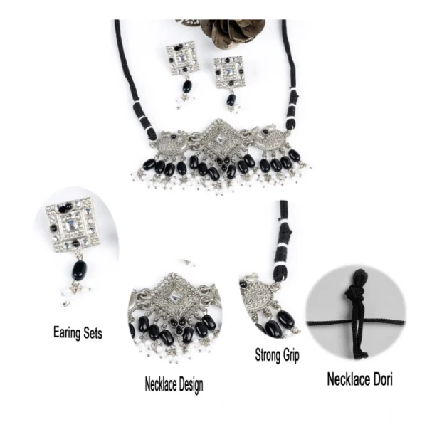 Women's Rose Gold Plated Alloy Necklace & Earings Set (Silver) - Image 5