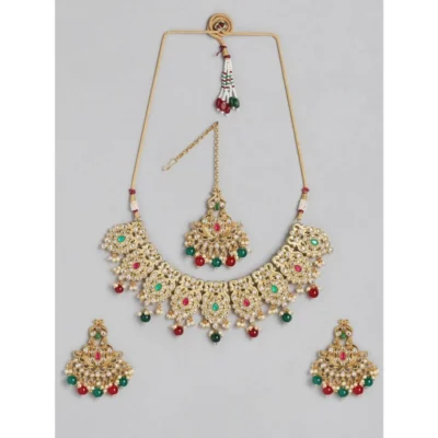 Women's Rose Gold Plated Alloy Necklace & Earings Set (Light Green)