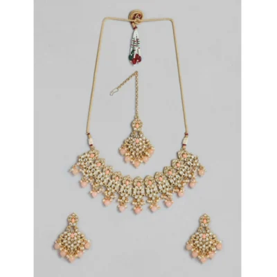 Women's Rose Gold Plated Alloy Necklace & Earings Set (Pink)