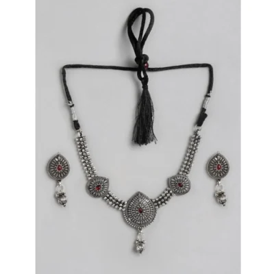 Women's Rose Gold Plated Alloy Necklace & Earings Set (Silver)