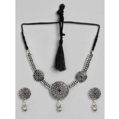 Women's Rose Gold Plated Alloy Necklace & Earings Set (Silver)
