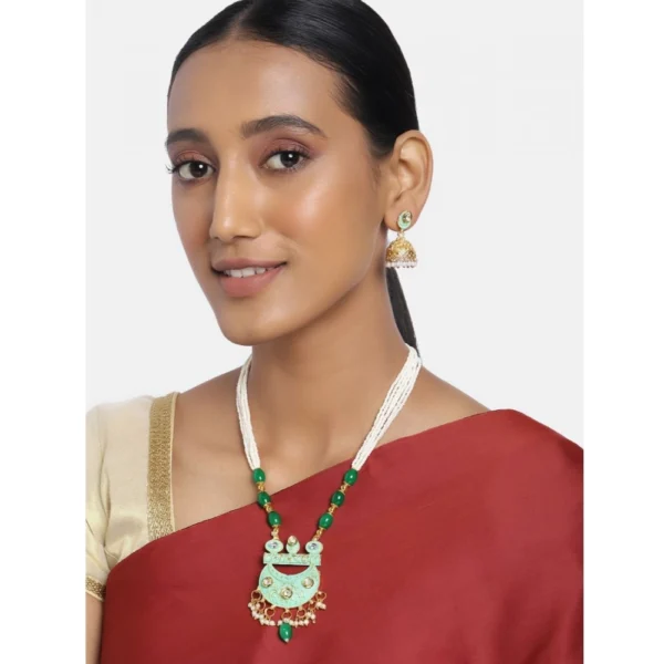 Women's Rose Gold Plated Alloy Necklace & Earings Set (Green) - Image 2