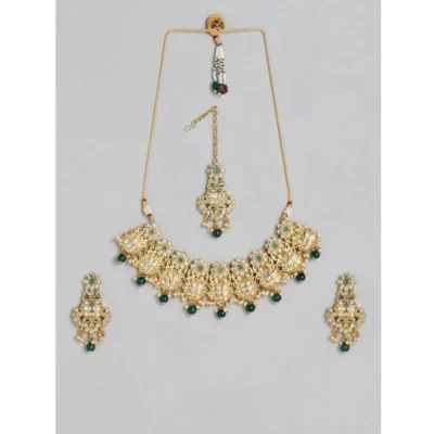 Women's Rose Gold Plated Alloy Necklace & Earings Set (Green)