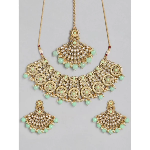 Women's Rose Gold Plated Alloy Necklace & Earings Set (Light Green) - Image 2