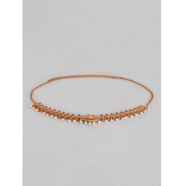 Women's Rose Gold Plated Alloy Hip Belt Kamarband (Red & Green) - Image 2