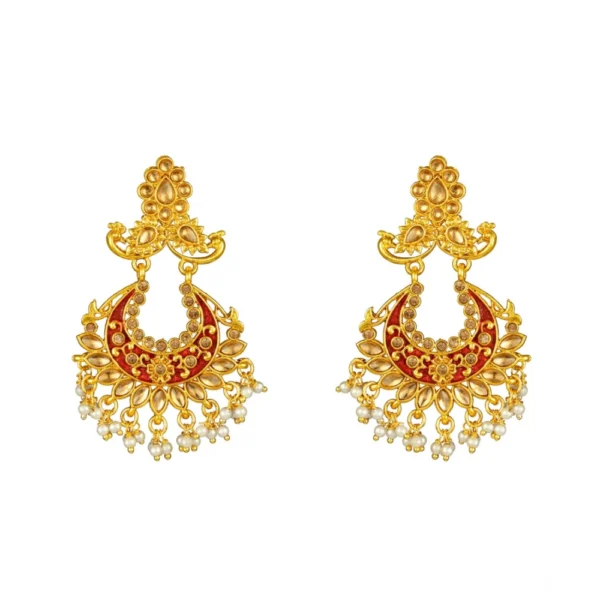 Women's Rose Gold Plated Alloy Kundan Earrings & Mangtikka (Maroon) - Image 2