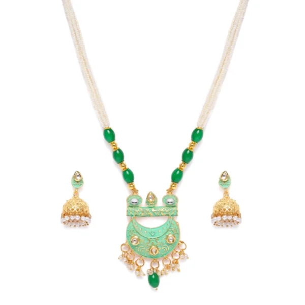 Women's Rose Gold Plated Alloy Necklace & Earings Set (Green) - Image 5