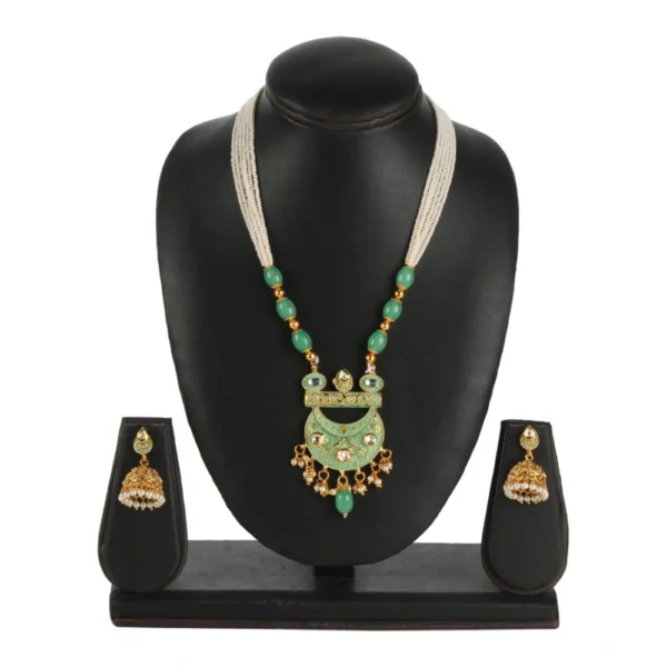 Women's Rose Gold Plated Alloy Necklace & Earings Set (Green) - Image 3