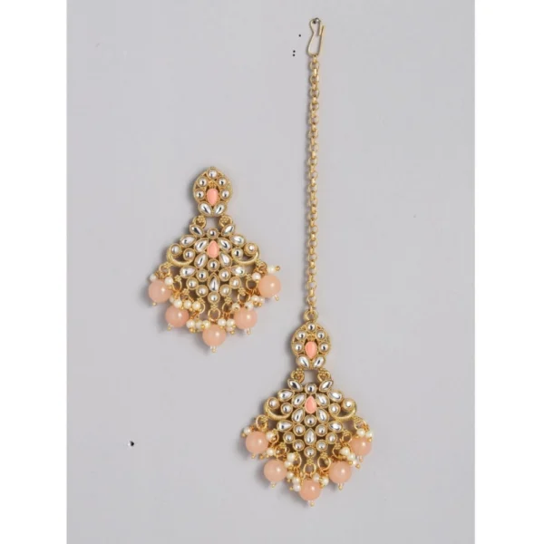 Women's Rose Gold Plated Alloy Necklace & Earings Set (Pink) - Image 2