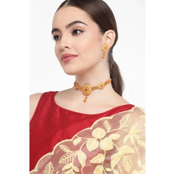 Women's Rose Gold Plated Alloy Necklace & Earings Set (Gold) - Image 3