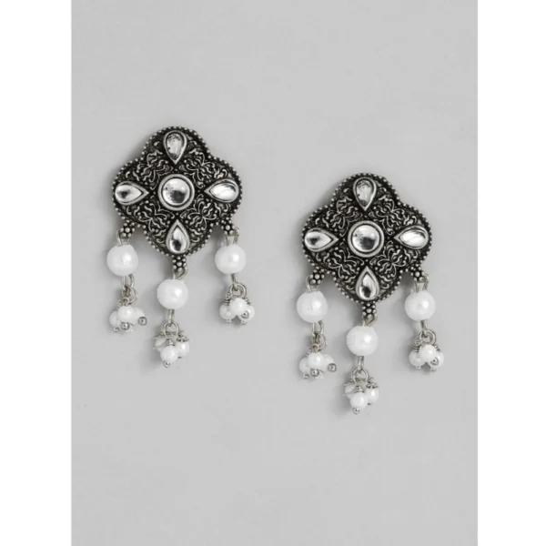 Women's Rose Gold Plated Alloy Necklace & Earings Set (Silver & White) - Image 3