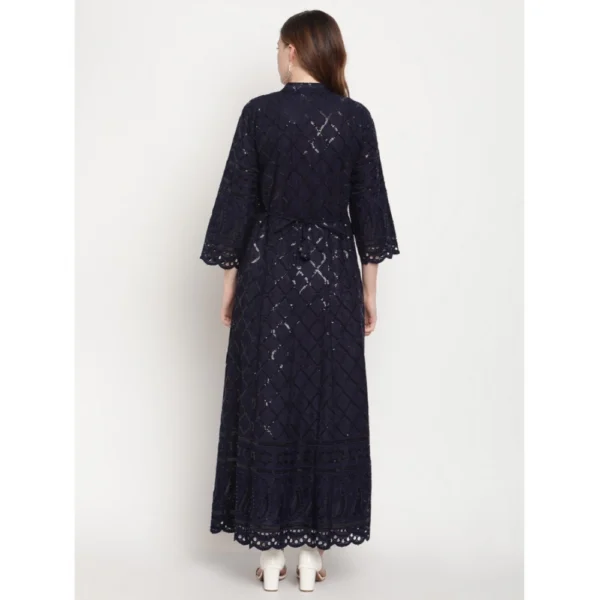 Women's Casual 3/4th Sleeve Embroidered Cotton Kurti (Navy Blue) - Image 6