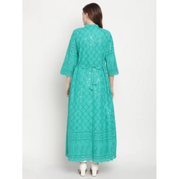 Women's Casual 3/4th Sleeve Embroidered Cotton Kurti (Blue) - Image 6