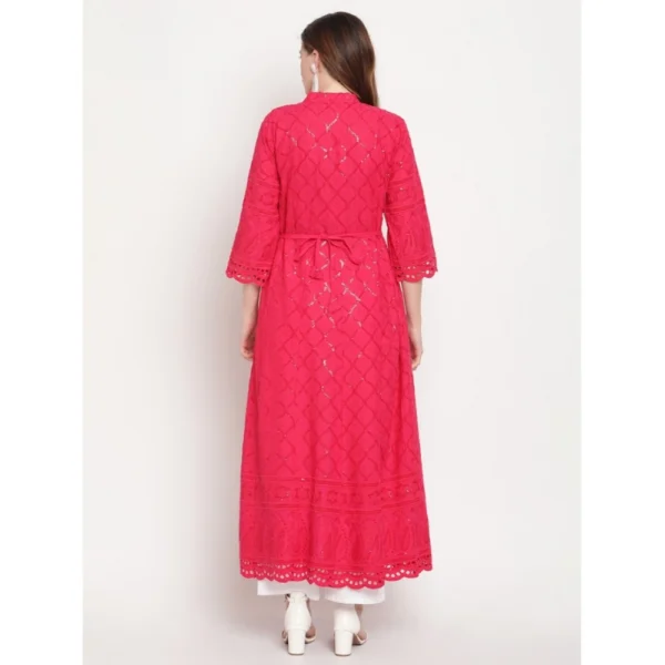 Women's Casual 3/4th Sleeve Embroidered Cotton Kurti (Magenta) - Image 6