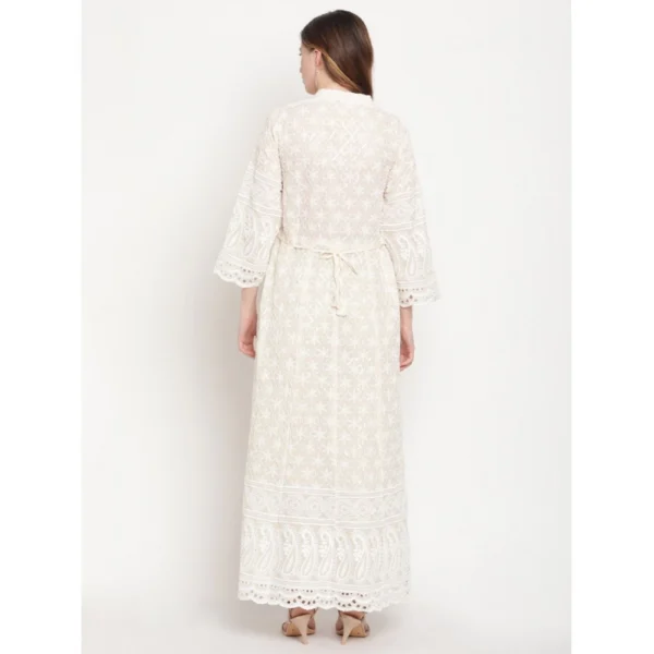 Women's Casual 3/4th Sleeve Embroidered Cotton Kurti (White) - Image 6