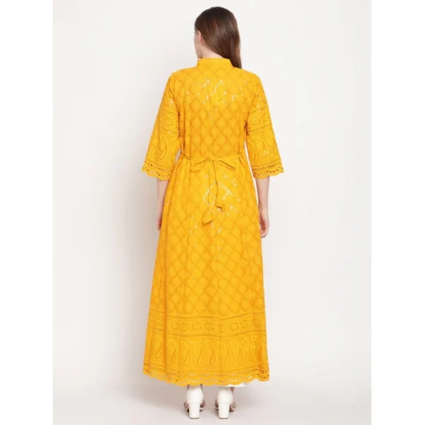 Women's Casual 3/4th Sleeve Embroidered Cotton Kurti (Mustard) - Image 6
