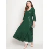 Women's Casual 3/4th Sleeve Embroidered Cotton Kurti (Dark Green) - Image 2
