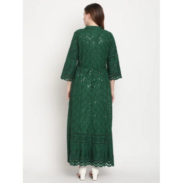 Women's Casual 3/4th Sleeve Embroidered Cotton Kurti (Dark Green) - Image 6