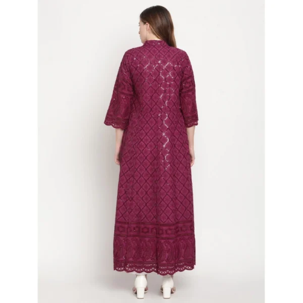 Women's Casual 3/4th Sleeve Embroidered Cotton Kurti (Purple) - Image 6