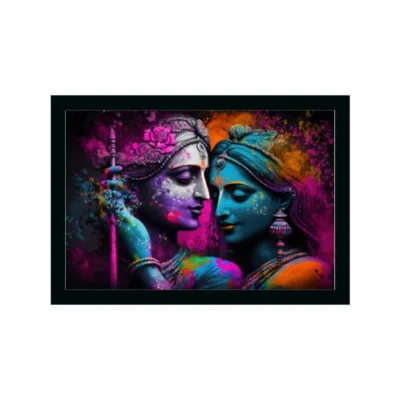Radha Krishna Painting with Synthetic Photo Frame (Multicolor)